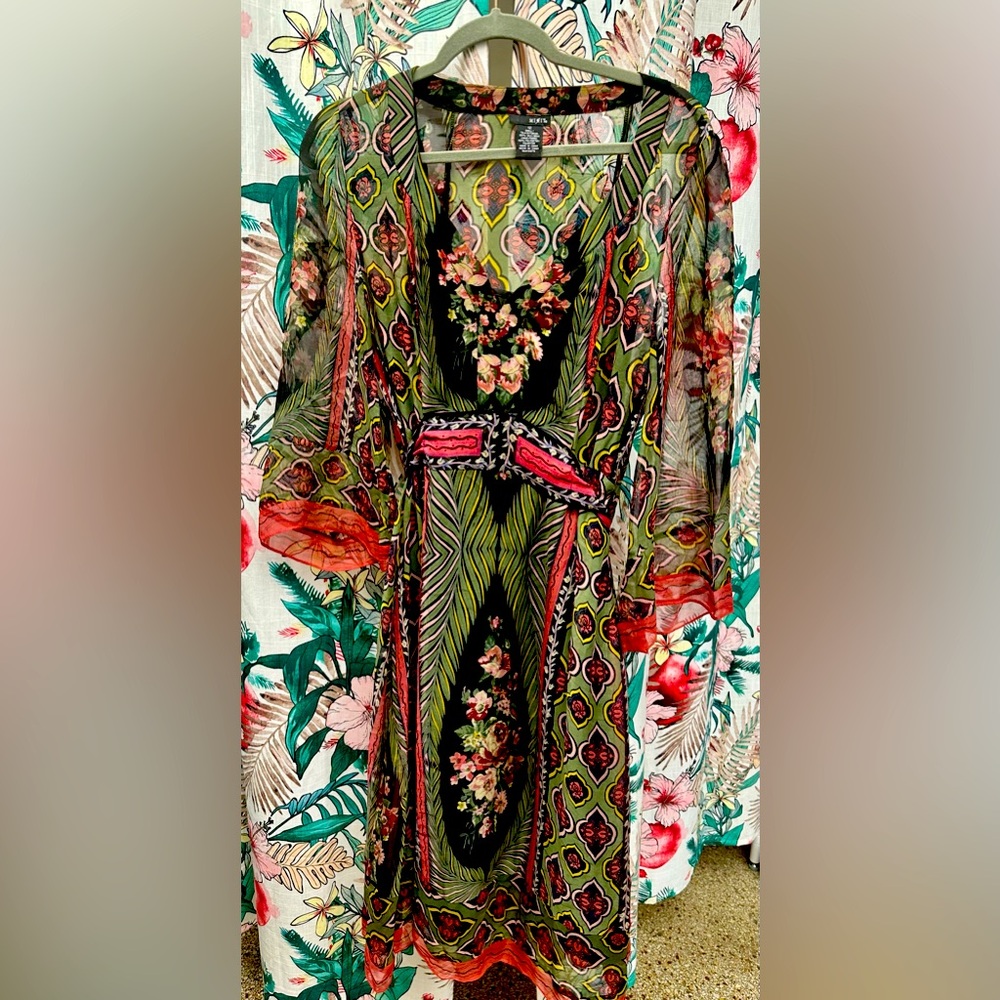 Bohemian Silk Multicolor Dress By Mixit Size 12